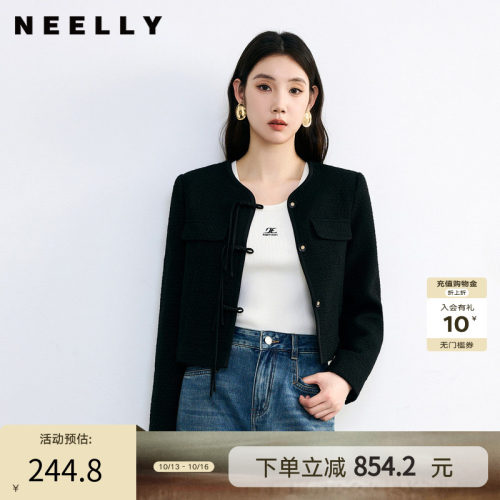 NEELLY纳俪盘扣黑色短外套