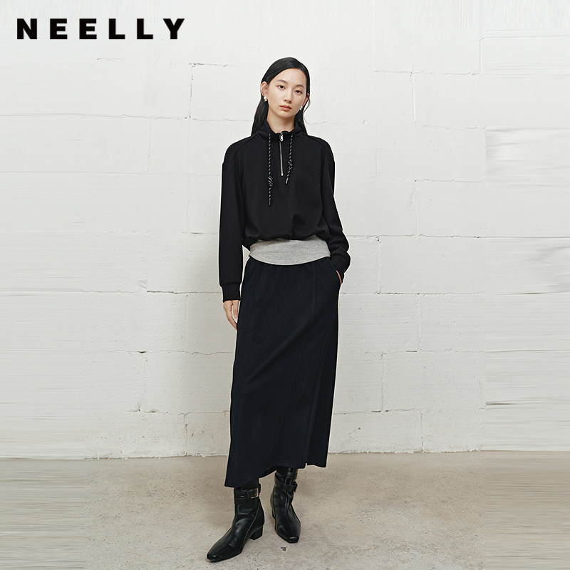 NEELLY纳俪商场同款冬新款慵懒显瘦两件套女时尚百搭上衣半裙套装