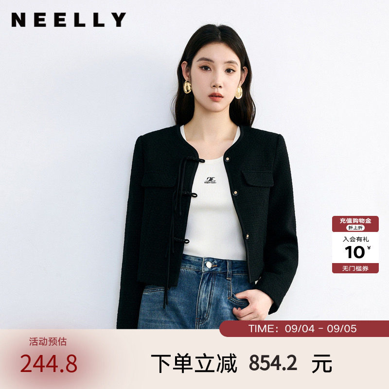 NEELLY纳俪盘扣黑色短外套