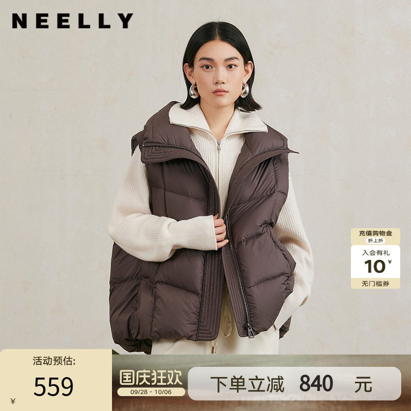 NEELLY纳俪商场同款冬季新款立领保暖无袖背心女宽松羽绒服外套