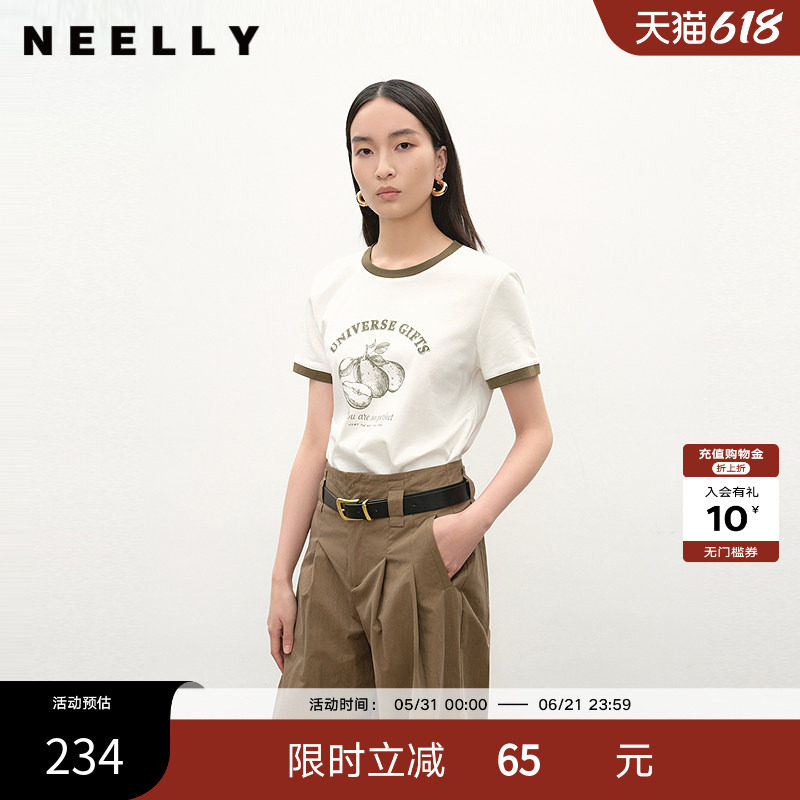 NEELLY纳俪商场同款夏季新款趣味短袖印花T恤女圆领简约舒适上衣