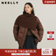 新款 NEELLY纳俪商场同款 冬季 复古针织披肩保暖外套女白鸭绒羽绒服