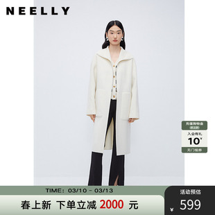 NEELLY纳俪商场同款100%绵羊毛双面呢大衣女中长款伯明翰御姐穿搭