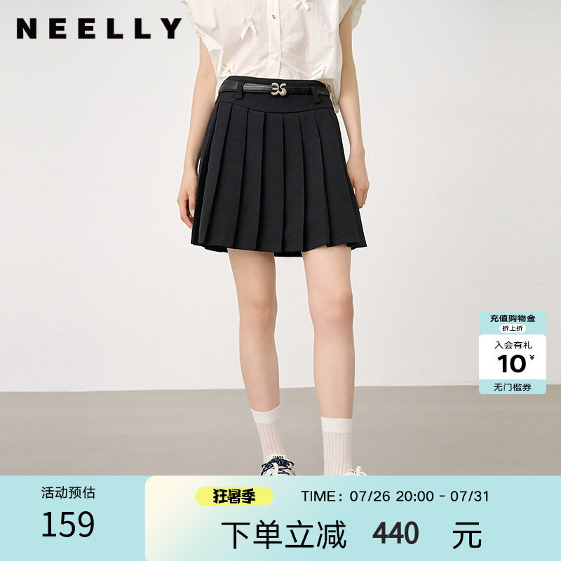 NEELLY纳俪商场同款春秋同款深色百褶裙女经典显瘦百搭短裙