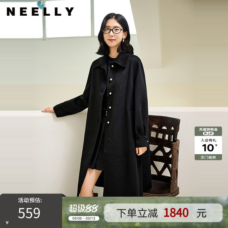NEELLY纳俪商场同款冬季新款气质通勤纯羊毛长款双面呢大衣外套女