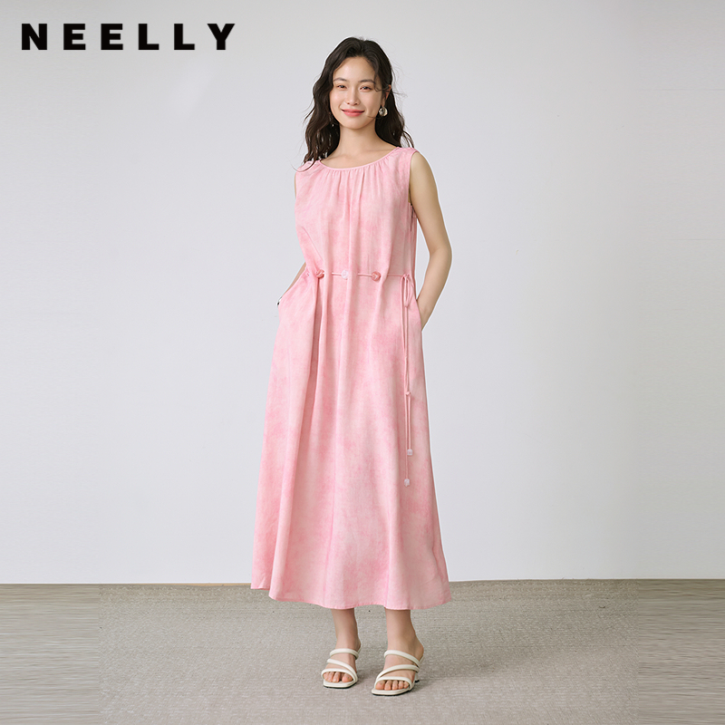 NEELLY纳俪商场同款夏季新款显白收腰背心连衣裙女减龄度假风长裙