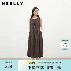 NEELLY纳俪商场同款夏季新款复古圆领背心连衣裙女宽松休闲长裙