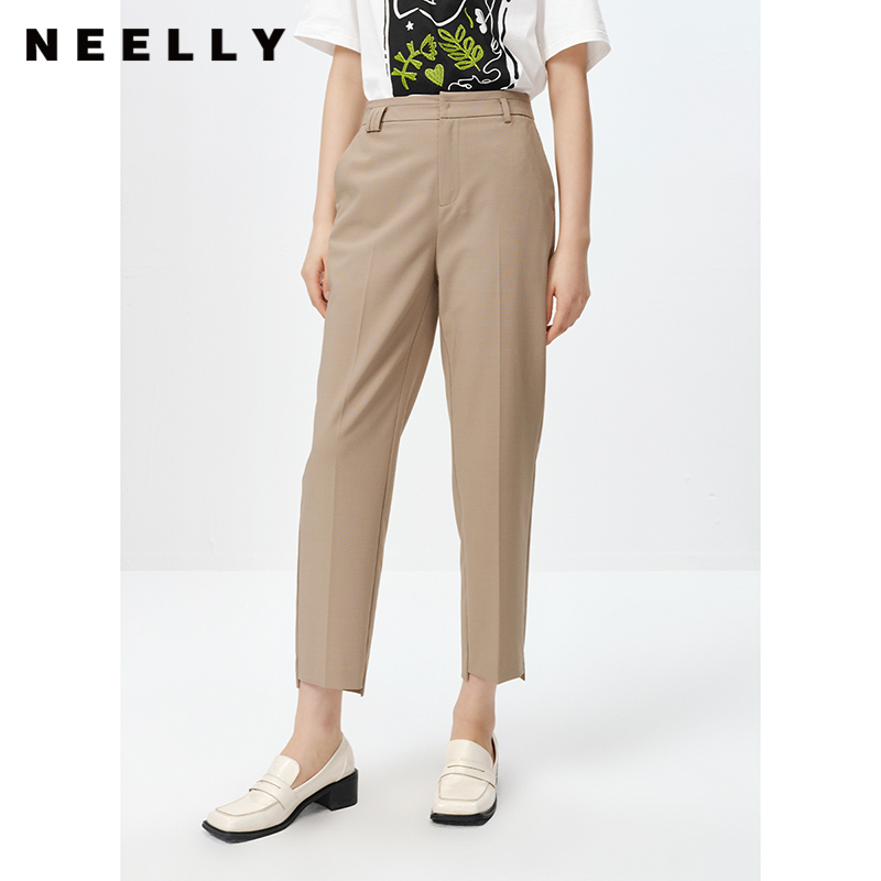 NEELLY纳俪商场同款秋季新款纯色西装裤女百搭时尚直筒哈伦裤显瘦