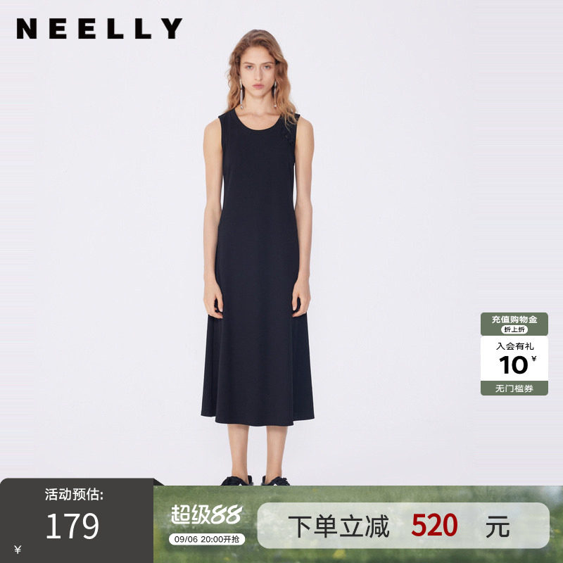 NEELLY纳俪商场同款春秋新款高级简约设计感连衣裙女显瘦个性长裙