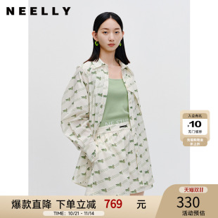 短裤 NEELLY纳俪商场同款 显瘦遮肉印花衬衫 套装 气质两件套 高级时尚