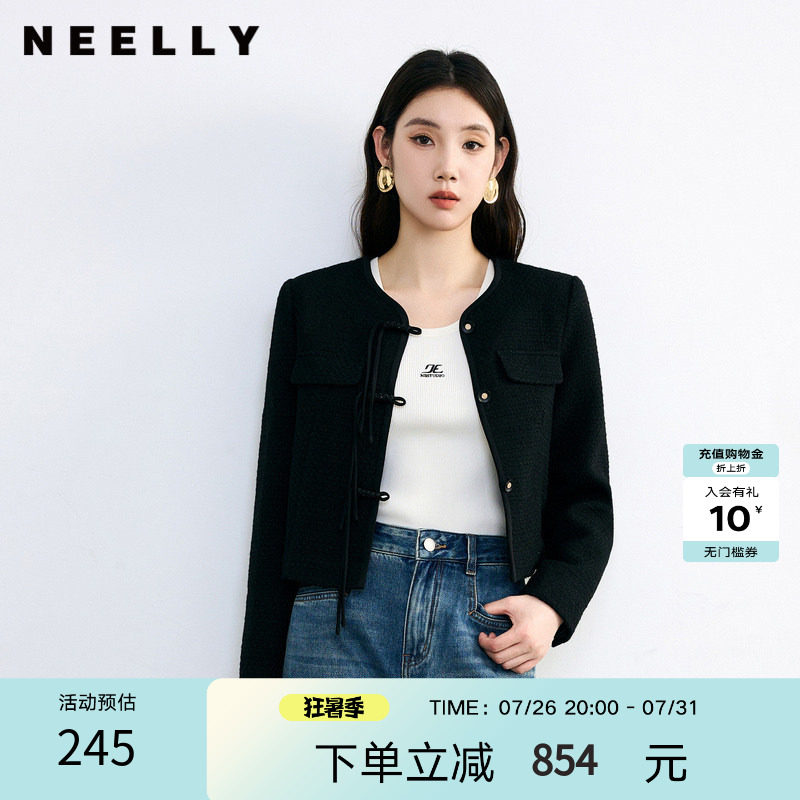NEELLY纳俪盘扣黑色短外套
