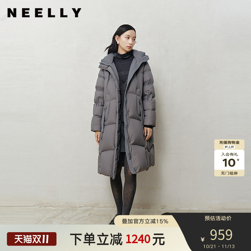 NEELLY纳俪商场同款冬新款宽松休闲长款羽绒服女90白鸭绒保暖外套