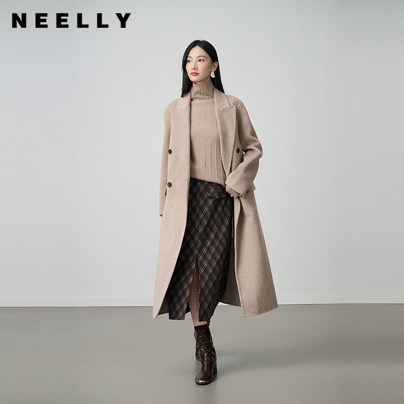 NEELLY纳俪商场同款冬季新款气质通勤双面呢大衣女优雅亲肤外套