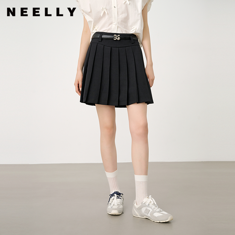 NEELLY纳俪商场同款秋冬同款深色百褶裙女经典显瘦百搭短裙