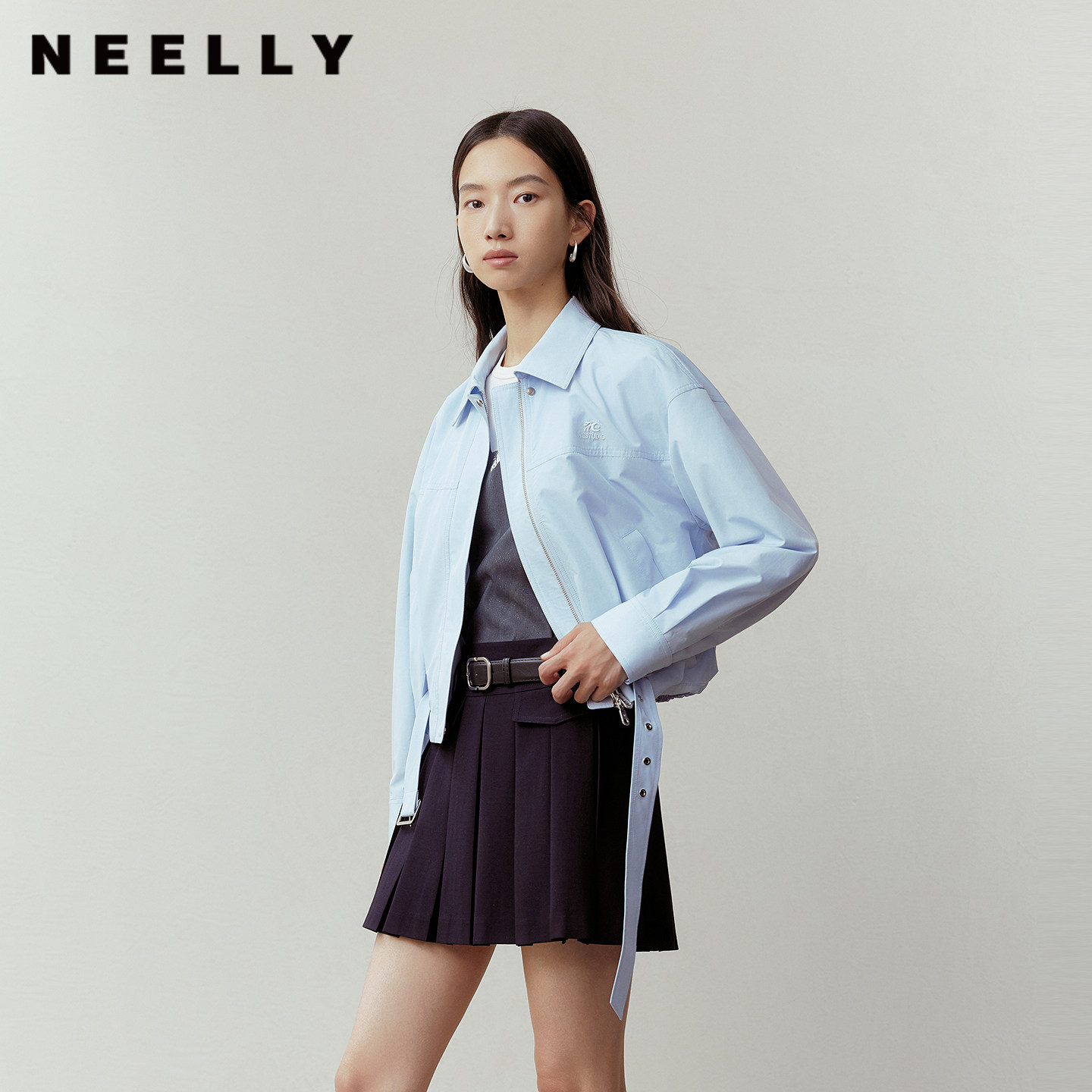 NEELLY纳俪商场同款秋季新款时尚休闲随性短外套女清新减龄上衣