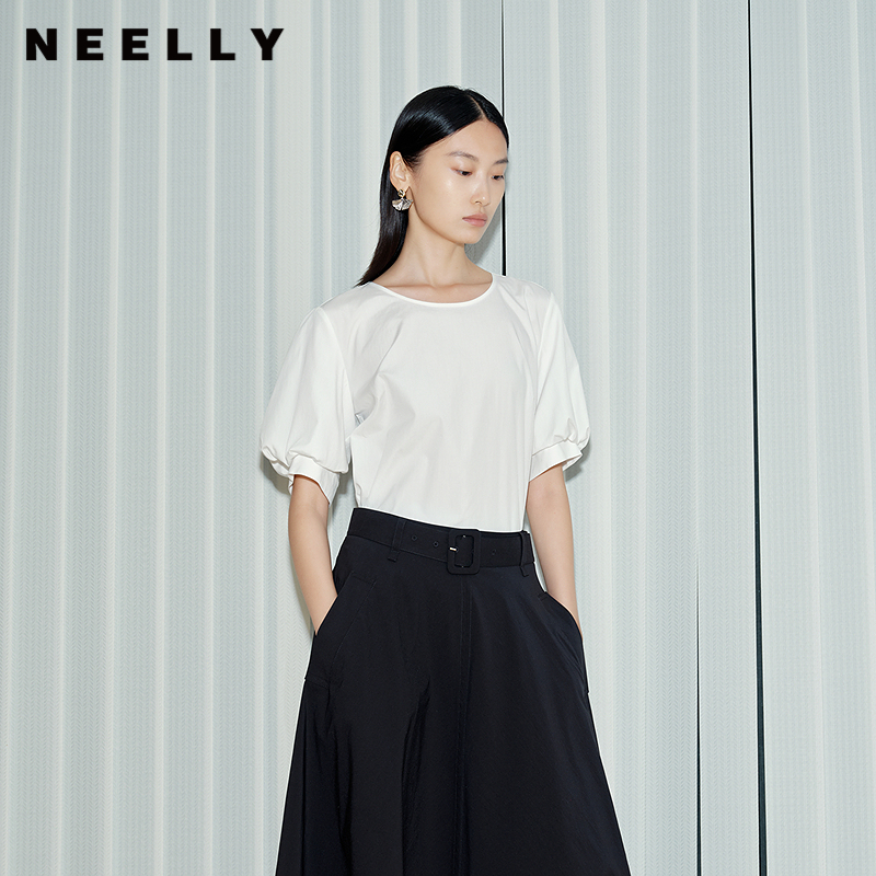 NEELLY纳俪商场同款秋冬新款宽松设计感五分袖衬衫女简约气质上衣