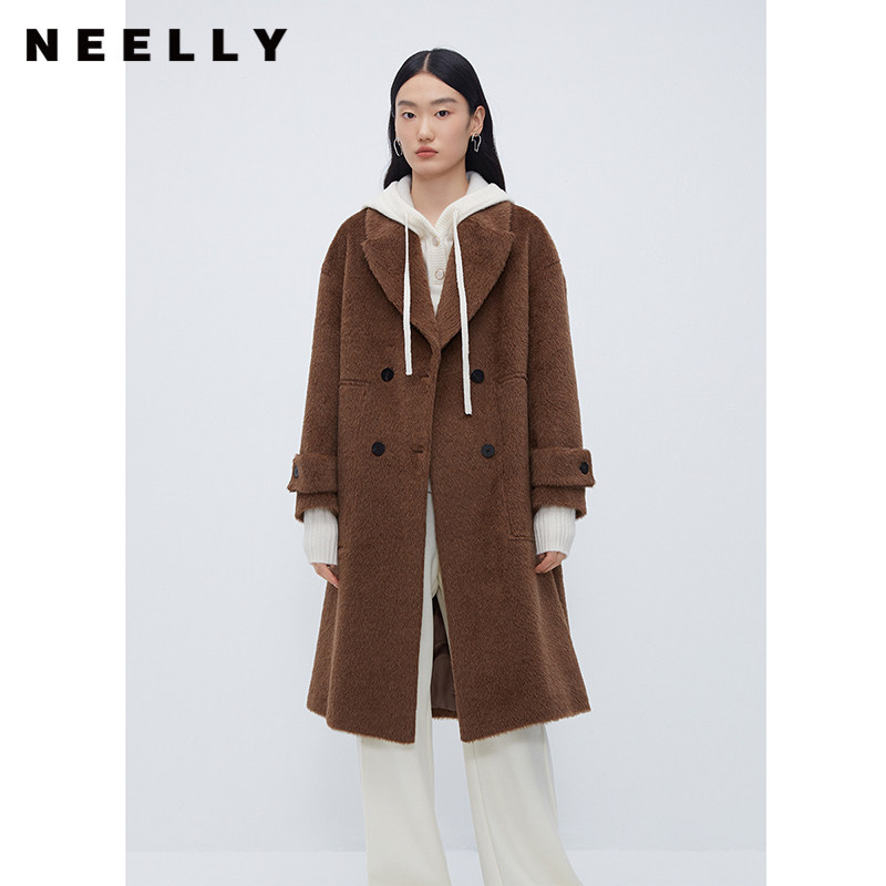 NEELLY纳俪商场同款冬新款复古美拉德羊驼毛大衣女羊毛呢外套