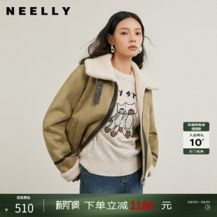 保暖机车服 翻领简约外套女百搭潮流时尚 NEELLY纳俪商场同款 冬新款
