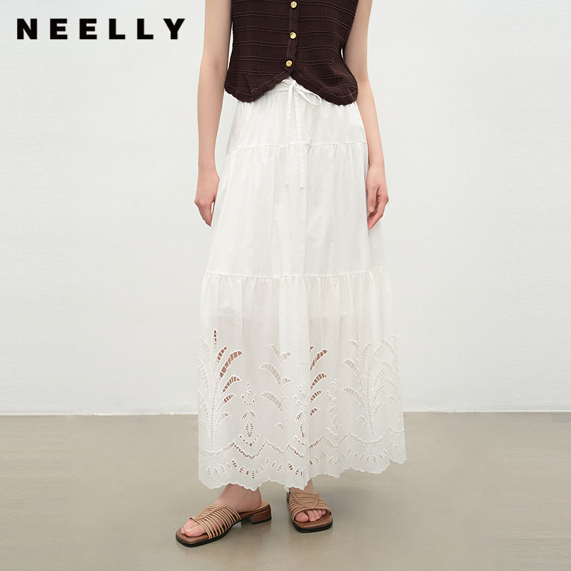 NEELLY纳俪商场同款夏新款简约镂空甜美云朵半身裙女温柔百搭长裙