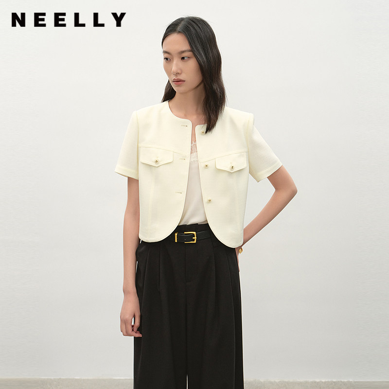 NEELLY纳俪商场同款夏季新款法式气质简约短外套女时尚通勤上衣