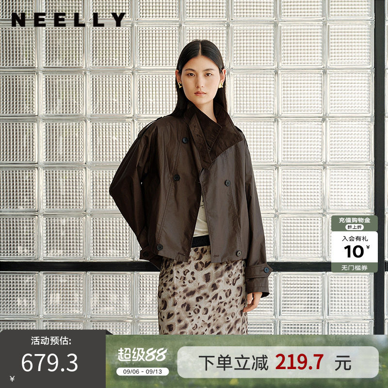 NEELLY纳俪商场同款春季新款宽松廓形短款风衣女气质高级感外套