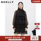 NEELLY纳俪商场同款 气质蛋糕裙 黑色蕾丝连衣裙女中长款 冬季 新款