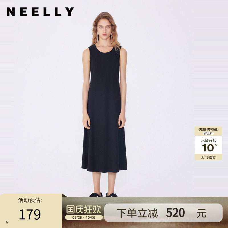 NEELLY纳俪商场同款春秋新款高级简约设计感连衣裙女显瘦个性长裙