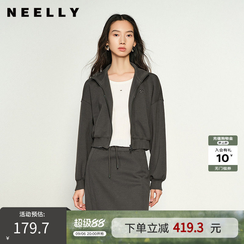 NEELLY纳俪商场同款春秋新款休闲简约卫衣短外套女舒适慵懒上衣