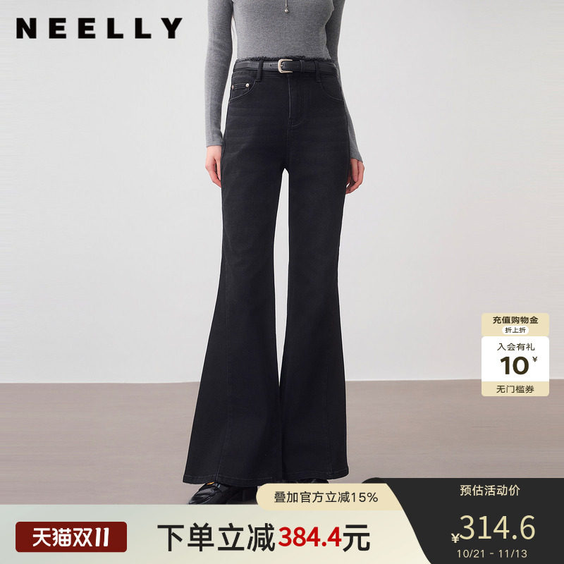 NEELLY纳俪商场同款冬季新款时尚修身显瘦喇叭裤女百搭舒适长裤