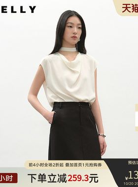 NEELLY纳俪商场同款夏新款时尚无袖设计感雪纺上衣女百搭显瘦T恤
