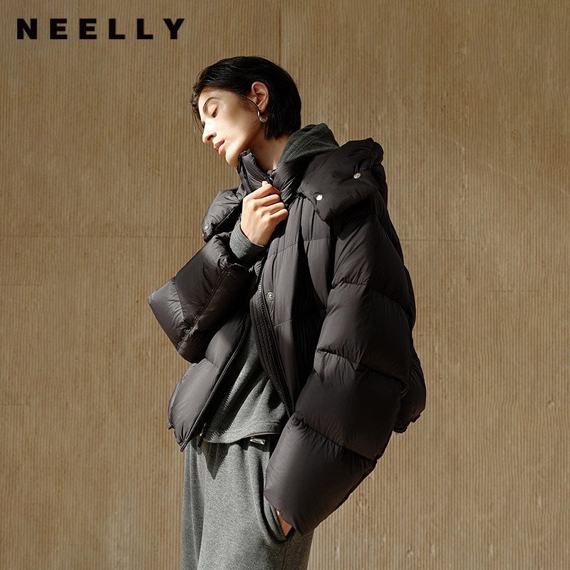 NEELLY纳俪商场同款冬季新款宽松显瘦短款羽绒服女白鸭绒休闲外套