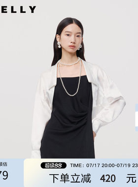NEELLY纳俪商场同款春秋新款白色长袖醋纤短外套女宽松简约上衣