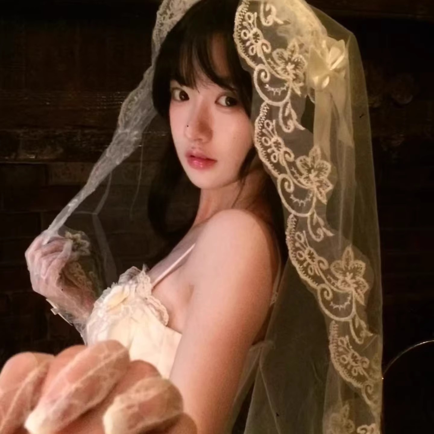 法式复古蕾丝花边头纱妻感万圣节