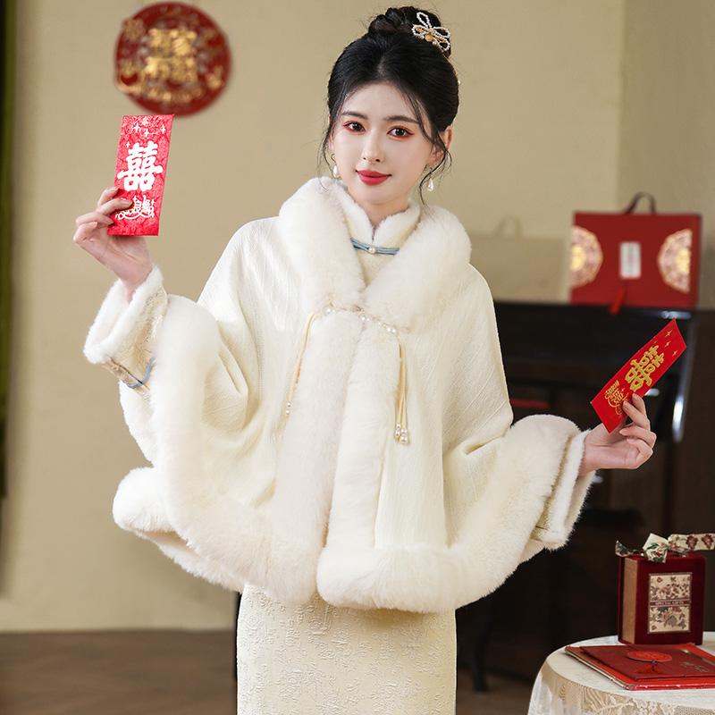 新娘婚纱加绒加厚斗篷披风