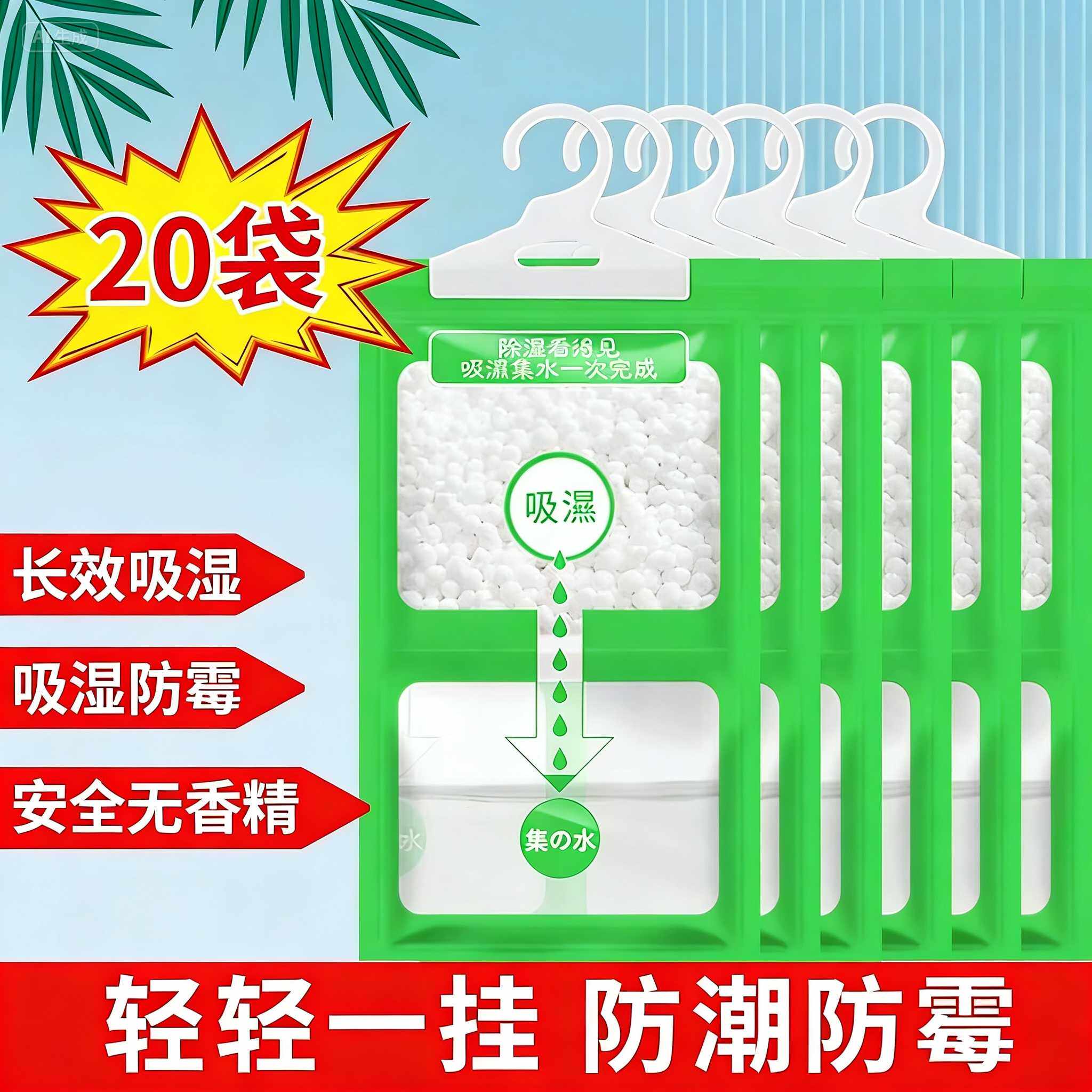 20袋可挂式除湿袋吸潮室内干燥剂防霉防潮剂衣柜房间吸湿宿舍