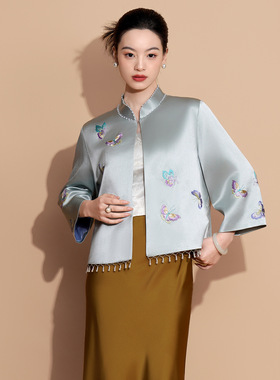2025新中式醋酸外套女秋冬新品复古绣花立领旗袍外搭 60733外套