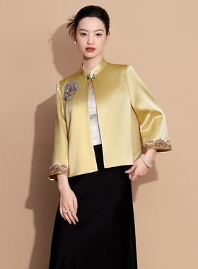 工厂一件代发新中式国风醋酸外套女秋冬新款高级感短款上衣 60736