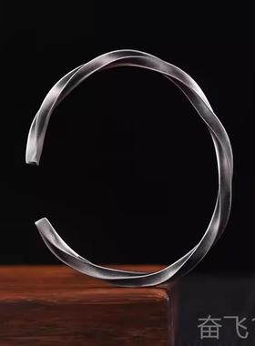 正品99纯9银M?bius指手孩镯男士的朴素戒指覆古民族风格生日礼物