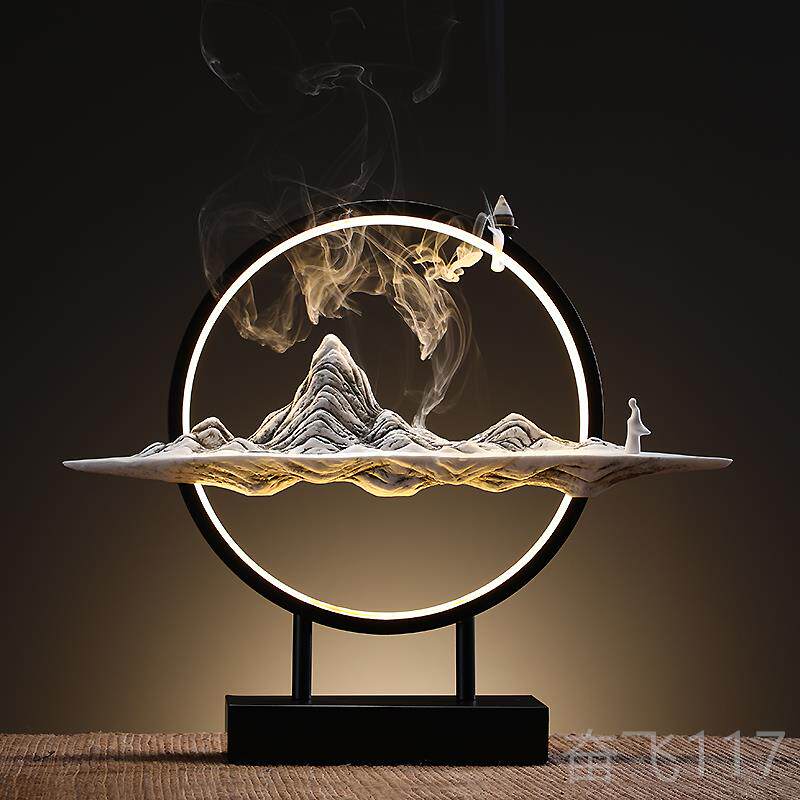 正品创意茶宠摆设件禅意灯圈倒流香办公室客台厅关茶茶玄室装饰品