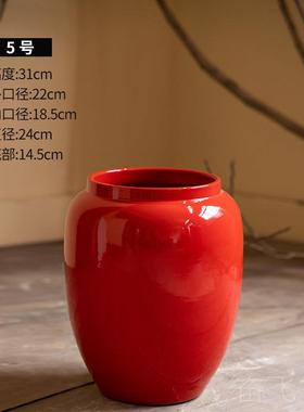 正品景德镇红色陶瓷件花瓶中饰式现客厅创意家居结婚庆装摆落代地