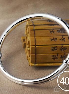 正品99银手镯手女年轻9款宽面饰光面实纯心手镯推拉银镯子送妈妈