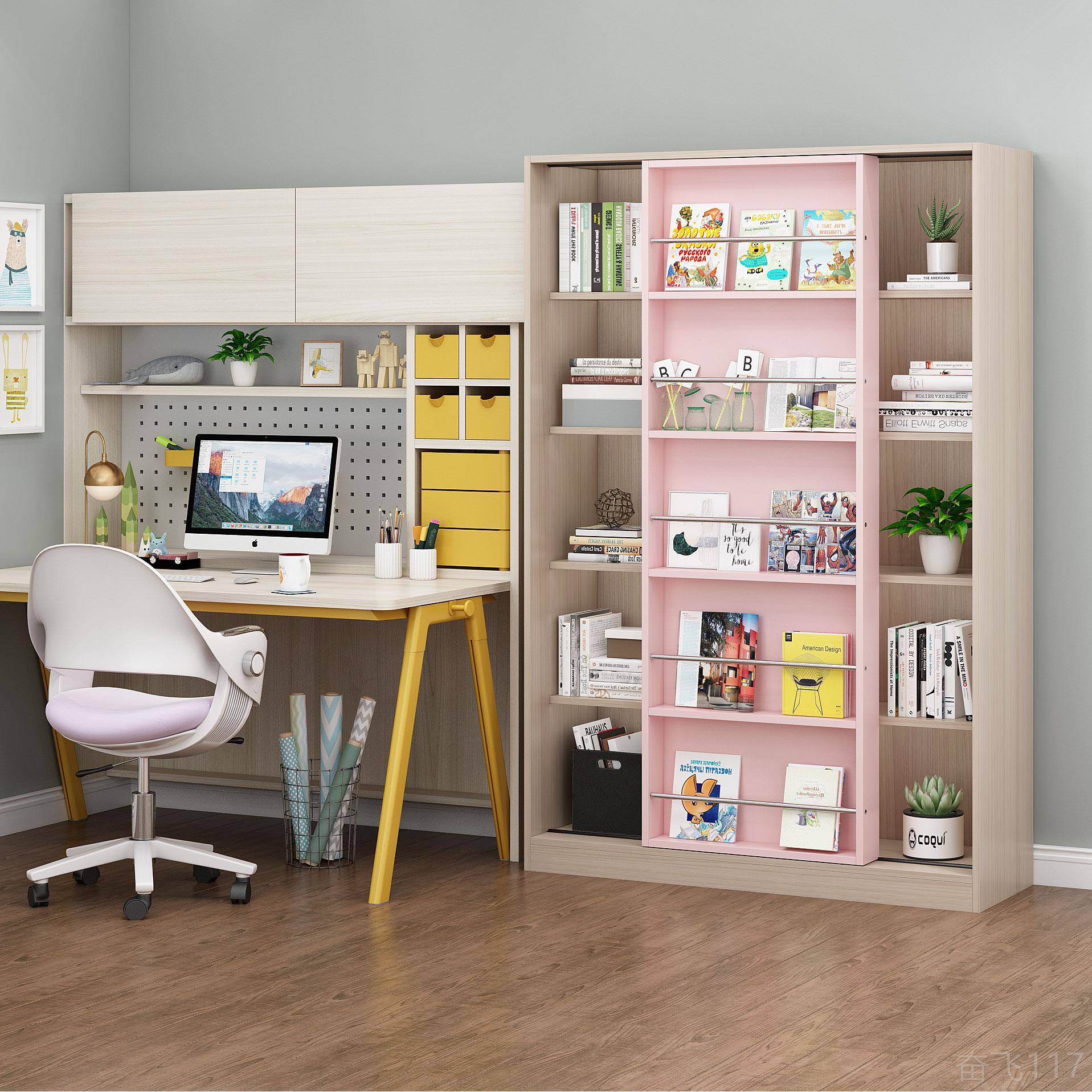 正品ins北欧 风实木环保 学生 书柜 书架 儿童绘本架 童儿玩具收