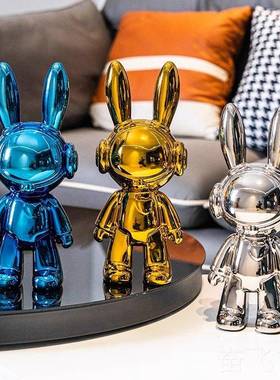 正品陶瓷太空兔子柜装饰摆件现代轻品高档客厅酒电视柜玄关乔迁家