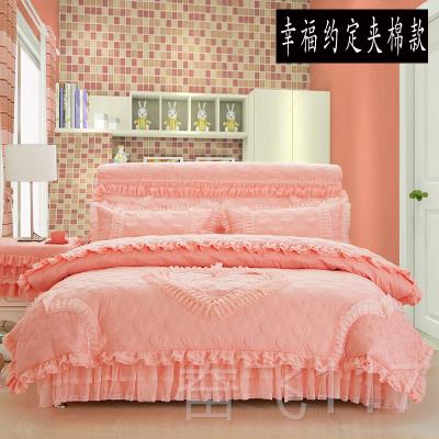 正品公主棉风床裙四件套韩式花边纯色加丝厚床罩加蕾床单被套婚庆