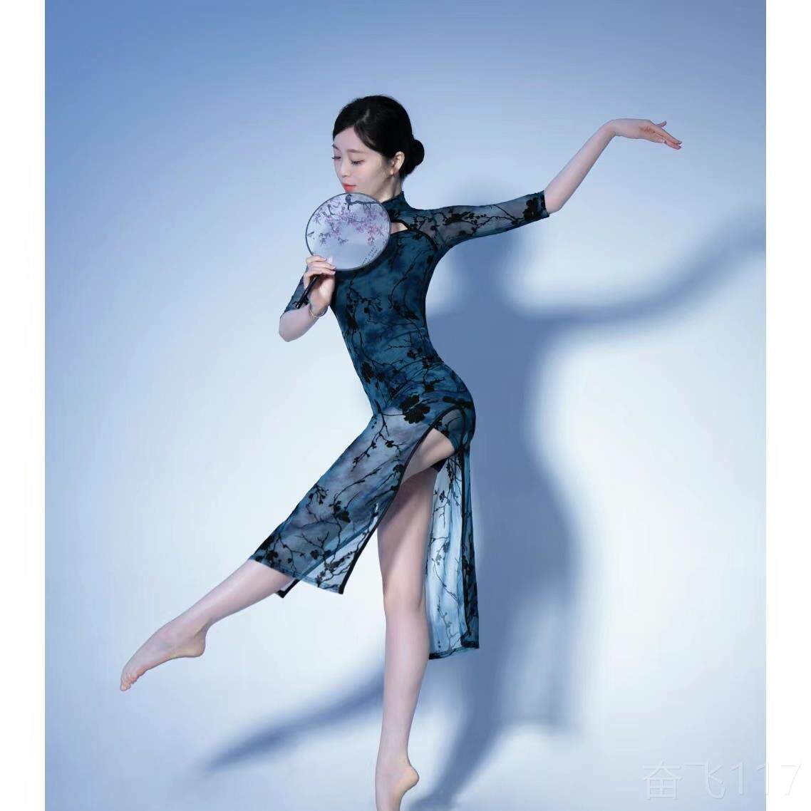 正品泛舞舞衣袍古典蹈服旗身韵练人功服女成开叉中国舞民族拉丁演