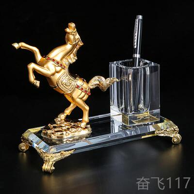 正品水晶笔筒收纳创意笔l筒定制ogo刻盒尚字老板办公室桌面笔筒时