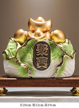 正品新中式陶档瓷宝盆招聚财摆件财客聚厅酒柜办公室高装饰品开业