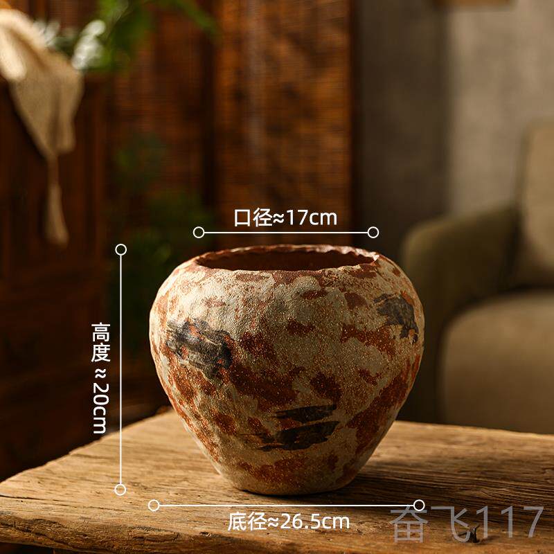 正品景禅德工镇陶风瓷花瓶覆古意手做旧捏花器诧寂釉面大口径花盆