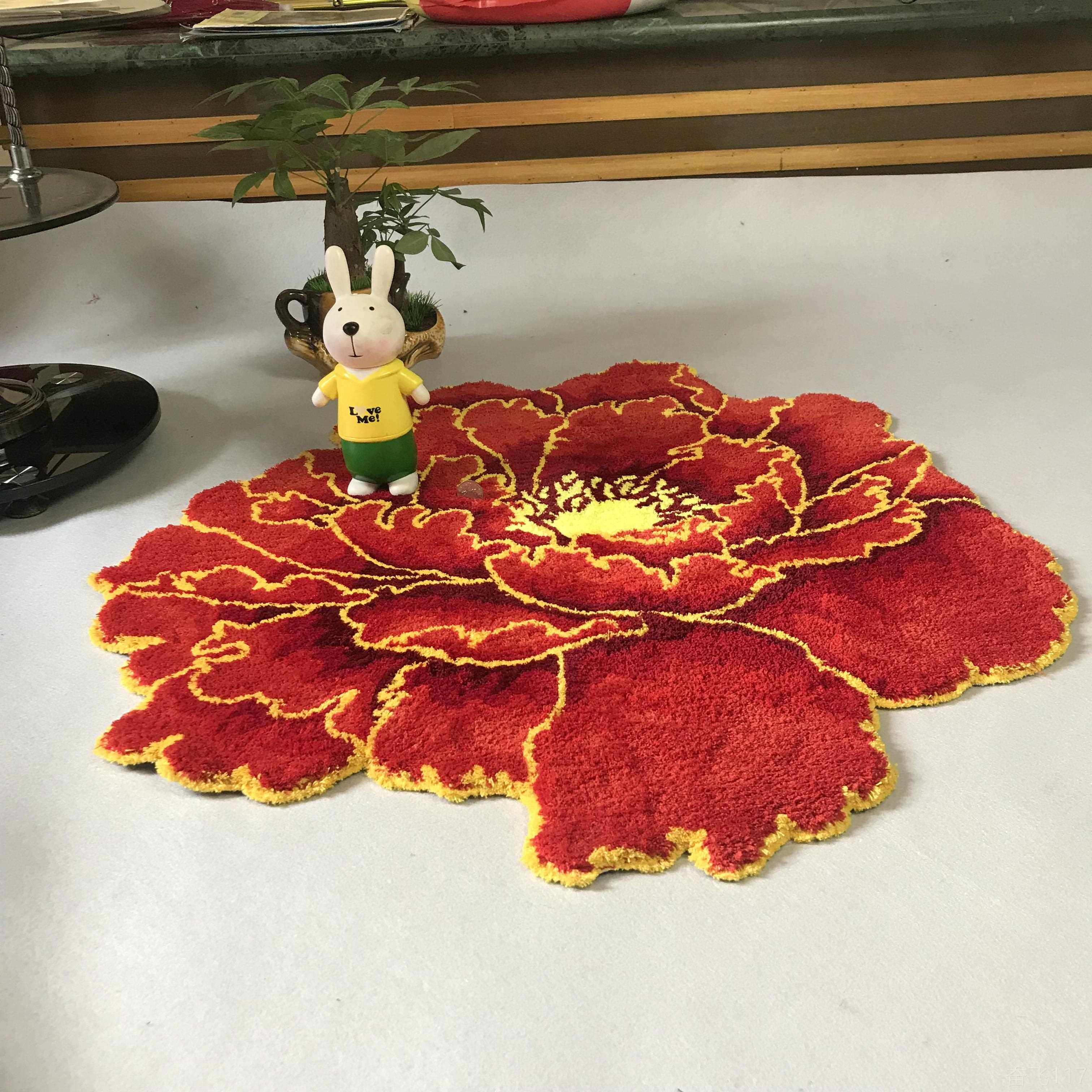 正品直销中几国风家用红牡丹室地毯婚房卧蓝紫色地垫国花厅客茶卫