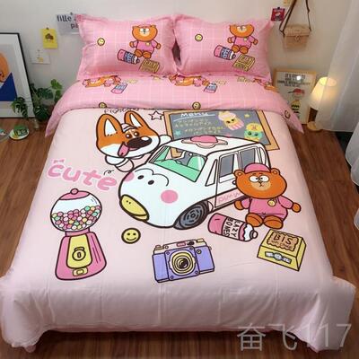 正品卡通全棉床上四件套男孩女儿童可独爱三角兽100%纯棉被套床单